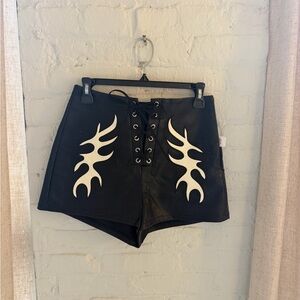 12th Tribe Black High Waist Lace-Up Shorts with White Flame Panels